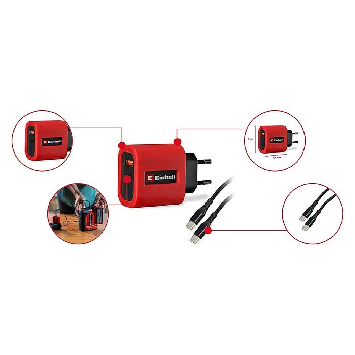 Einhell Adapter za hitro polnjenje z USB vhodom  (Dolžina kabla: 1 m) | 3377 - Telefonzubehör | CBIC - Telefon | CBI - Audio/Video/Antenne/Sat | CB - Elektroinstallation | C - Elektro | BAUHAUS