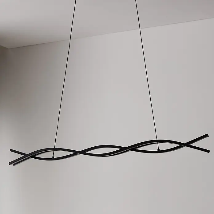 Eglo Lasana 3 LED-Pendelleuchte - 33 W, L x B x H: 98,5 x 8 x 120 cm, Schwarz, Warmweiß - Schwarze, wellenförmige moderne LED-Pendelleuchte hängt von der Decke.