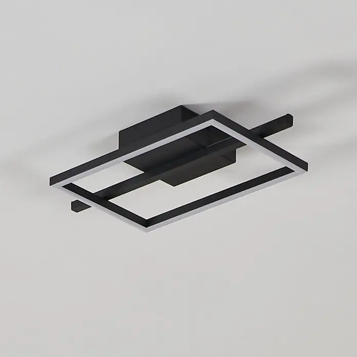 Eglo LED-Deckenleuchte Amondolo - 17 W, L x B x H: 40 x 20 x 6,5 cm, Schwarz, RGBW - Moderne schwarze, rechteckige Deckenleuchte mit integrierten weißen LED-Streifen.