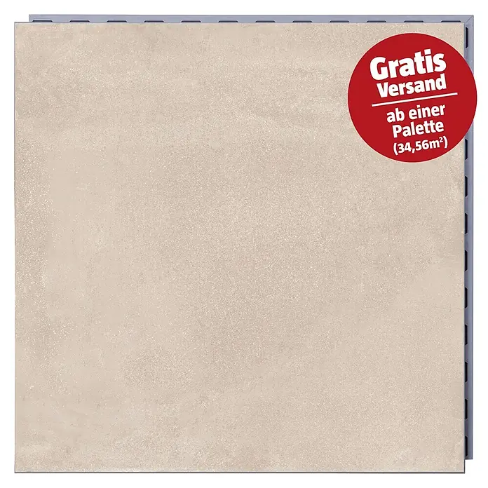 Terrassenfliese Click and Go Square Sand - 60 x 60 cm, Sand, Matt - Helle beige, strukturierte Terrassenplatte mit Klicksystem.