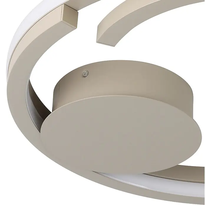 Eglo LED-Deckenleuchte rund Mezzomonte - 20 W, Ø x H: 48 x 5 cm, Sandfarben, Warmweiß - Moderne beige Deckenleuchte mit geschwungenem Design und integrierter LED-Beleuchtung, von unten gesehen.