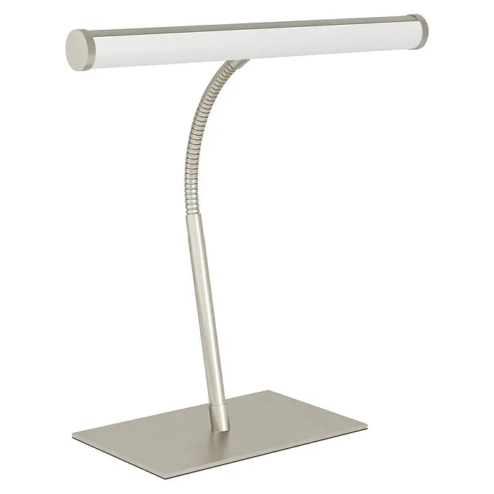 Eglo LED-Tischleuchte Riccione - 5 W, L x B x H: 30 x 19 x 39,5 cm, Nickel, Warmweiß - Schreibtischlampe aus gebürstetem Metall mit rechteckigem Sockel, flexiblem Schwanenhals und linearem LED-Lichtbalken.