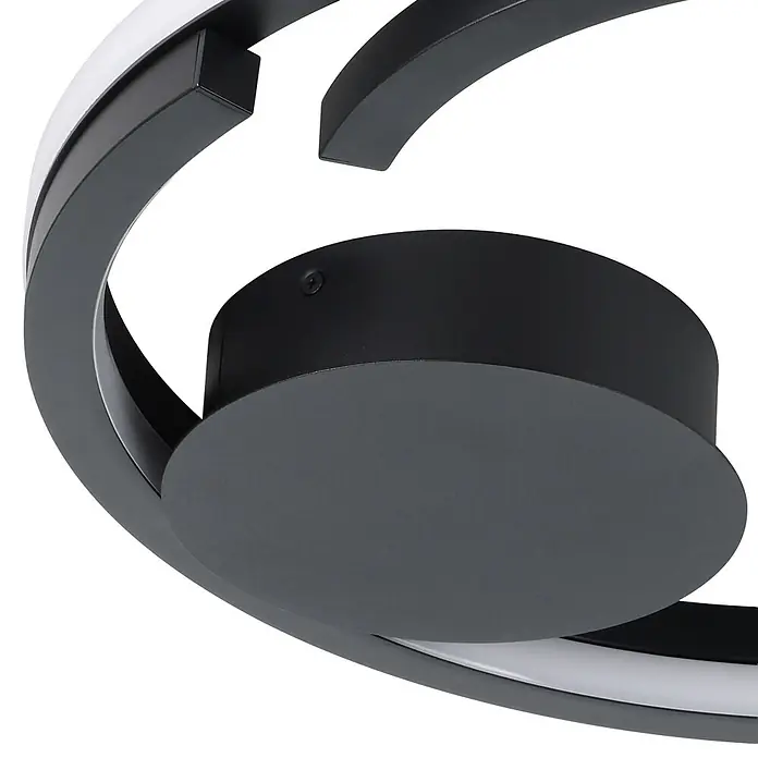 Eglo LED-Deckenleuchte rund Mezzomonte - 20 W, Ø x H: 48 x 5 cm, Schwarz, Warmweiß - Moderne schwarze Deckenleuchte mit geschwungenem dunkelgrauem Metall und weißen Lichtbändern.