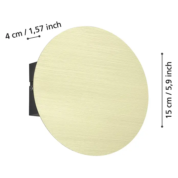 Eglo Talamello LED-Wandleuchte rund - 4 W, Ø x H: 15 x 4 cm, Gold, Warmweiß - Runde Wandleuchte aus gebürstetem Gold mit schwarzer Halterung.