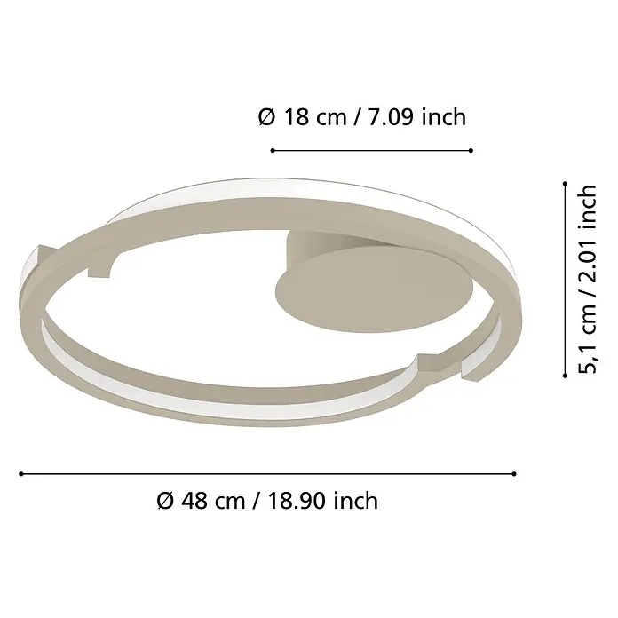 Eglo LED-Deckenleuchte rund Mezzomonte - 20 W, Ø x H: 48 x 5 cm, Sandfarben, Warmweiß - Moderne beige LED-Deckenleuchte mit zwei überlappenden Ringen, Ø 48 cm und 5,1 cm Höhe.