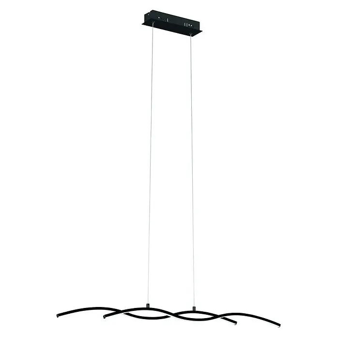 Eglo LED-Pendelleuchte - 19 W, L x B x H: 87 x 8 x 120 cm, Schwarz, Warmweiß - Schwarze moderne Pendelleuchte mit rechteckigem Deckenbaldachin und gewelltem, verschlungenem LED-Leuchtkörper an dünnen Drähten.