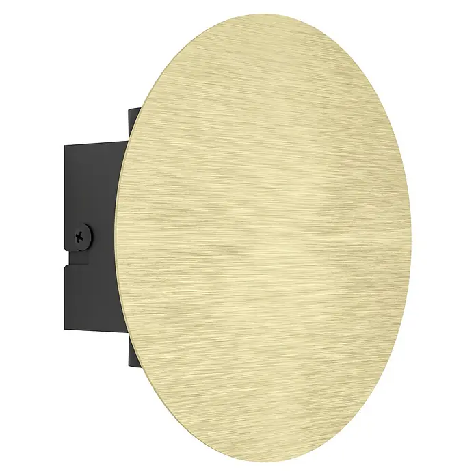 Eglo Talamello LED-Wandleuchte rund - 4 W, Ø x H: 15 x 4 cm, Gold, Warmweiß - Ovale gebürstete Messingplatte mit schwarzer Montagehalterung und sichtbarer Schraube.