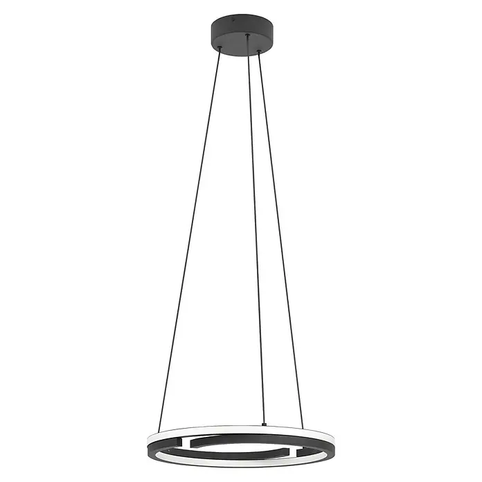 Eglo LED-Pendelleuchte rund - Ø x H: 48 x 110 cm, Schwarz, Warmweiß - Moderne schwarz-weiße LED-Pendelleuchte mit runder Deckenplatte und zwei ineinandergreifenden, beleuchteten Ringen.
