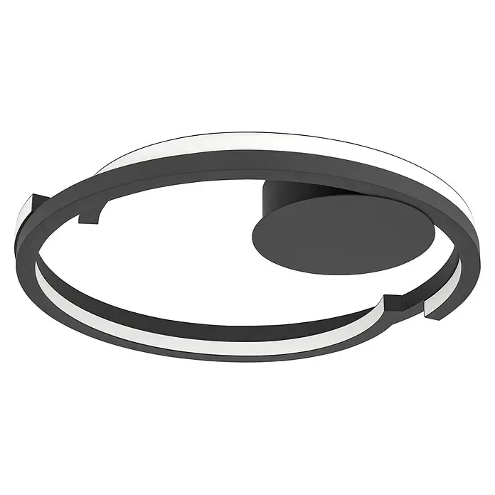 Eglo LED-Deckenleuchte rund Mezzomonte - 20 W, Ø x H: 48 x 5 cm, Schwarz, Warmweiß - Moderne runde LED-Deckenleuchte mit dunkelgrauem Rahmen und weißen Lichtleisten.