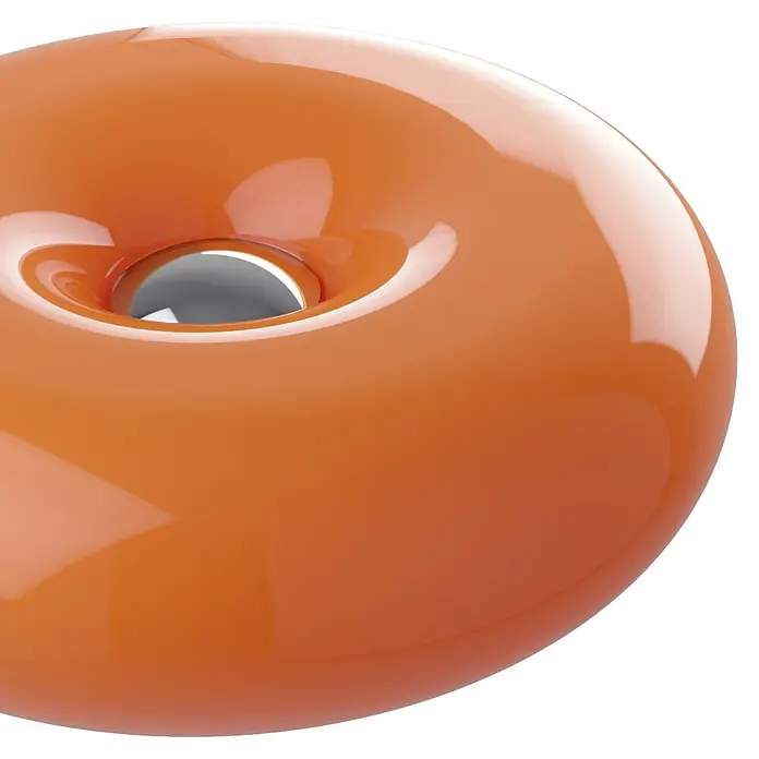 Eglo LED-Tischleuchte rund Basile - 8 W, Ø x H: 30 x 12 cm, Orange, Warmweiß - Glänzendes, orangefarbenes, donut-förmiges Objekt mit glänzendem Silberkern.