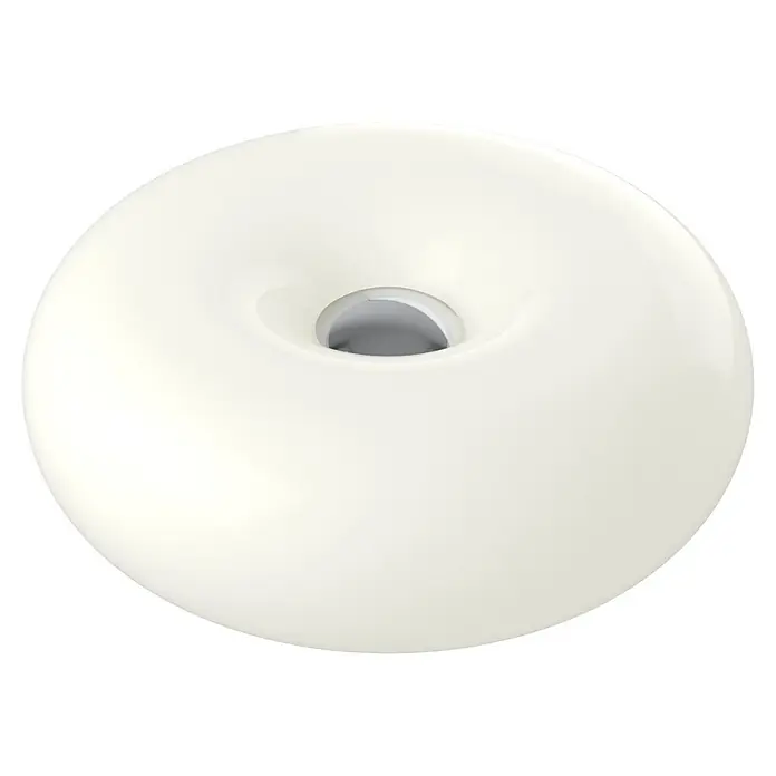 Eglo LED-Tischleuchte rund Basile - 8 W, Ø x H: 30 x 12 cm, Weiß, Warmweiß - Glattes, glänzendes weißes Donut-förmiges Objekt mit einer dunklen, vertieften Mitte.