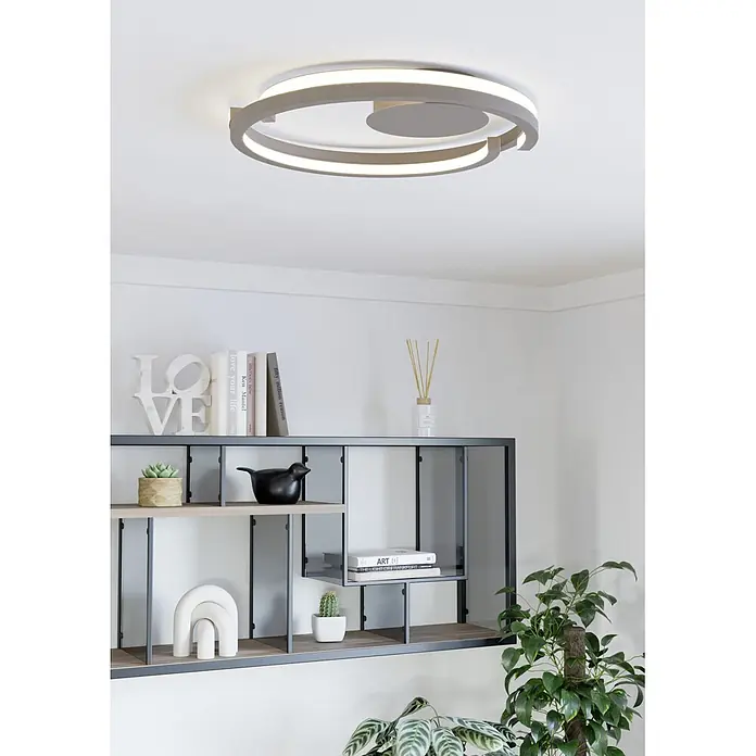 Eglo LED-Deckenleuchte rund Mezzomonte - 20 W, Ø x H: 48 x 5 cm, Sandfarben, Warmweiß - Moderne graue runde LED-Deckenleuchte, die einen Raum beleuchtet.