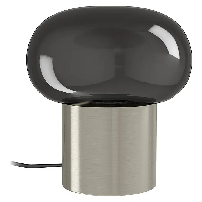 Eglo Tischleuchte Bravino - 10 W, L x B x H: 15,5 x 15,5 x 17 cm, Nickel/ Chrom, GU10 - Dunkelgraue Glas-Tischleuchte mit durchscheinendem Schirm und zylindrischem Sockel aus gebürstetem Metall.