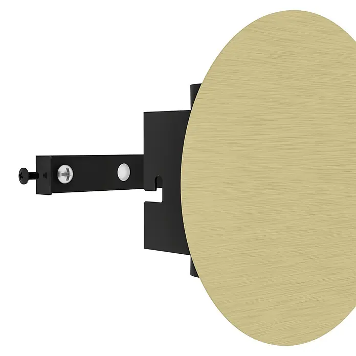 Eglo Talamello LED-Wandleuchte rund - 4 W, Ø x H: 15 x 4 cm, Gold, Warmweiß - Kreisförmige Scheibe in Messingoptik, an schwarzer Halterung mit Schrauben befestigt.