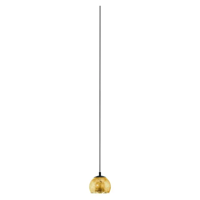 Eglo Pendelleuchte rund - 40 W, Ø x H: 19 x 110 cm, Schwarz - Goldene, strukturierte, runde Pendelleuchte mit schwarzer Aufhängung.