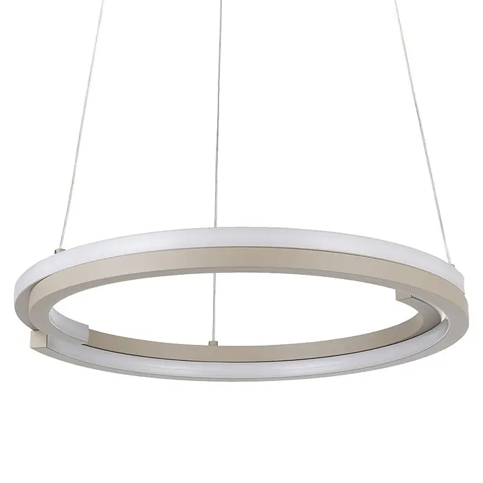 Eglo LED-Pendelleuchte rund Mezzomonte - 20 W, Ø x H: 48 x 110 cm, Sandfarben, Warmweiß - Moderne, zweistufige kreisförmige LED-Pendelleuchte in Beige, an dünnen Drähten aufgehängt.
