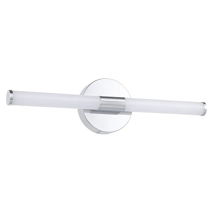 Eglo LED-Spiegelleuchte Ramola - 7,5 W, L x B x H: 45 x 6,5 x 12 cm, Chrom, Warmweiß - Verchromte und weiße lineare LED-Spiegelleuchte, horizontal auf rundem Sockel montiert.
