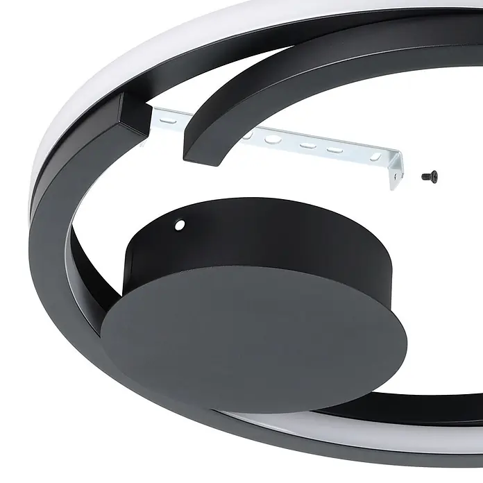 Eglo LED-Deckenleuchte rund Mezzomonte - 20 W, Ø x H: 48 x 5 cm, Schwarz, Warmweiß - Moderne schwarze LED-Deckenleuchte mit weißen Diffusoren, teilmontiert mit Halterung und Schraube.
