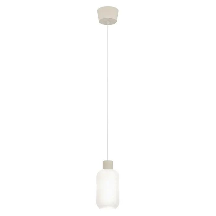 Eglo Pendelleuchte rund - 60 W, Ø x H: 13 x 110 cm, Sandfarben - Weiße gerippte Pendelleuchte mit transluzentem Schirm, passender Deckenrosette und Kabel.