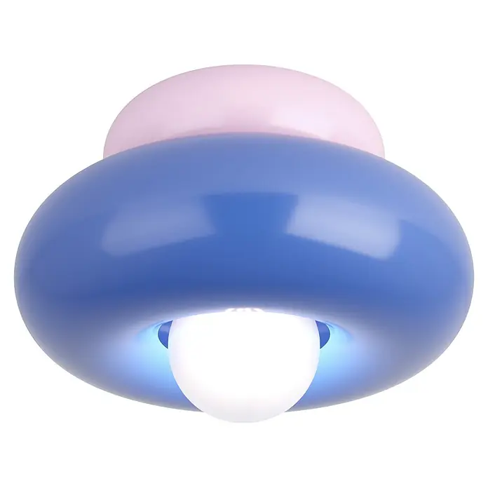 Eglo Deckenleuchte rund Torchiarolo - 60 W, Ø x H: 25 x 15 cm, Blau/ Pink - Rosa und blaue Deckenleuchte mit glänzender Oberfläche und leuchtender weißer Birne.