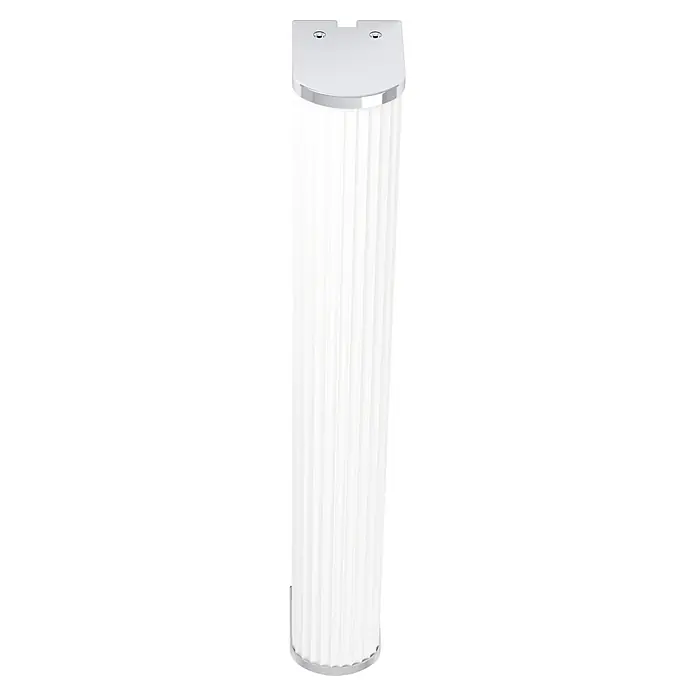 Eglo LED-Spiegelleuchte Patrovaro - 8,5 W, L x B x H: 35 x 5,5 x 6,5 cm, Chrom, Warmweiß - Hohe, weiße, geriffelte Säule mit silbernem Zierrand und zwei versenkten oberen Aussparungen.