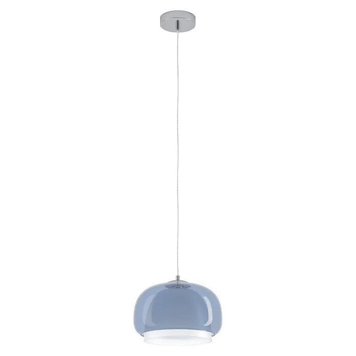 Eglo Pendelleuchte rund - 60 W, Ø x H: 22 x 110 cm - Hängeleuchte mit periwinkleblauer Kuppel, silberner Deckenplatte, dünnem Kabel und weißem Diffusor.