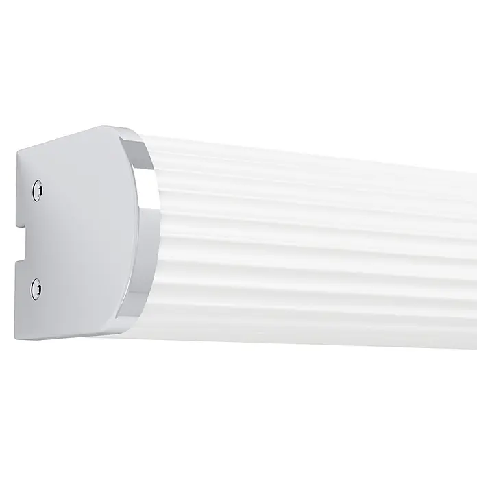 Eglo LED-Spiegelleuchte Patrovaro - 8,5 W, L x B x H: 35 x 5,5 x 6,5 cm, Chrom, Warmweiß - Weiße gerippte lineare LED-Leuchte mit Chromendkappe und zwei sichtbaren Befestigungsschrauben.