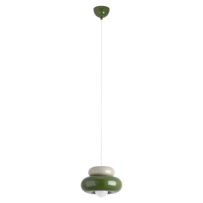 Eglo Pendelleuchte rund - 60 W, Ø x H: 25 x 110 cm, Grün/ Beige - Moderne olivgrüne und cremefarbene Pendelleuchte mit Schichten, runder Deckenkappe und Aufhängeschnur.