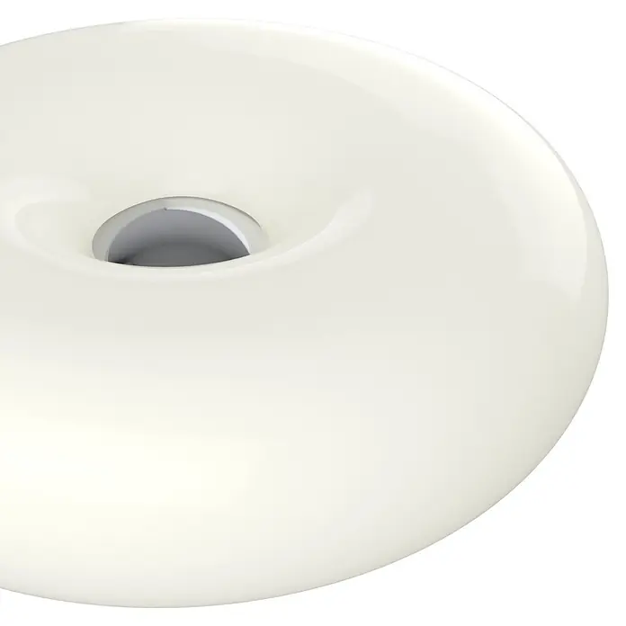 Eglo LED-Tischleuchte rund Basile - 8 W, Ø x H: 30 x 12 cm, Weiß, Warmweiß - Glattes, glänzendes, weißes, krapfenförmiges Objekt mit einer zentralen Vertiefung.