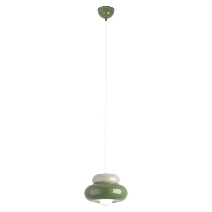Eglo Pendelleuchte rund - 60 W, Ø x H: 25 x 110 cm, Grün/ Beige - Glänzende olivgrüne und off-white moderne Hängeleuchte.