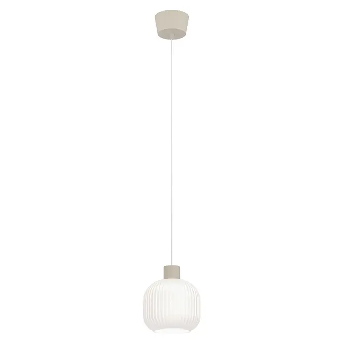 Eglo Pendelleuchte rund - 60 W, Ø x H: 20 x 110 cm, Sandfarben - Cremefarbene gerippte Pendelleuchte.