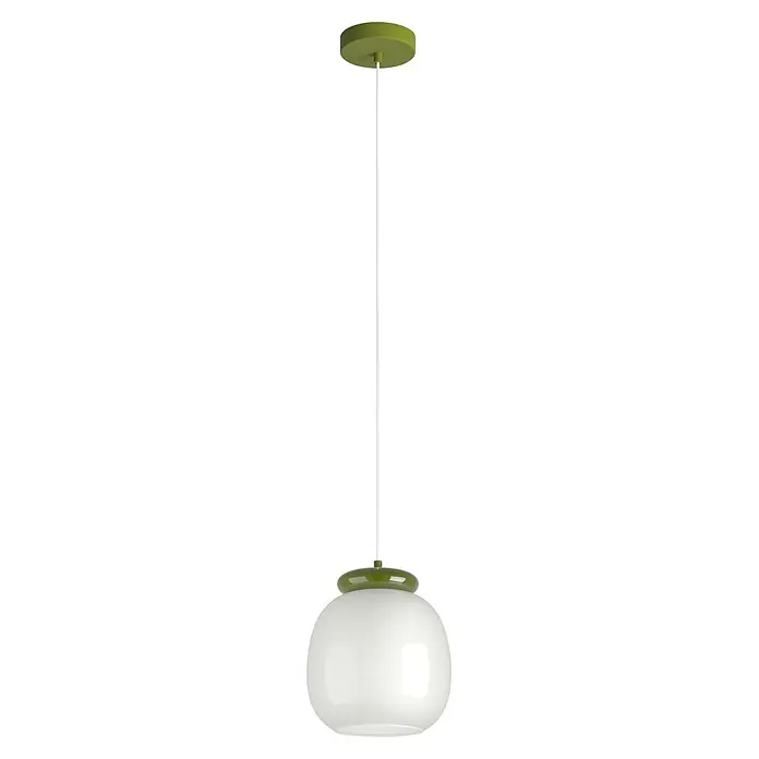 Eglo Pendelleuchte rund - 40 W, Grün/ Weiß - Grün-weiße Deckenpendelleuchte mit ovalem Glasschirm.
