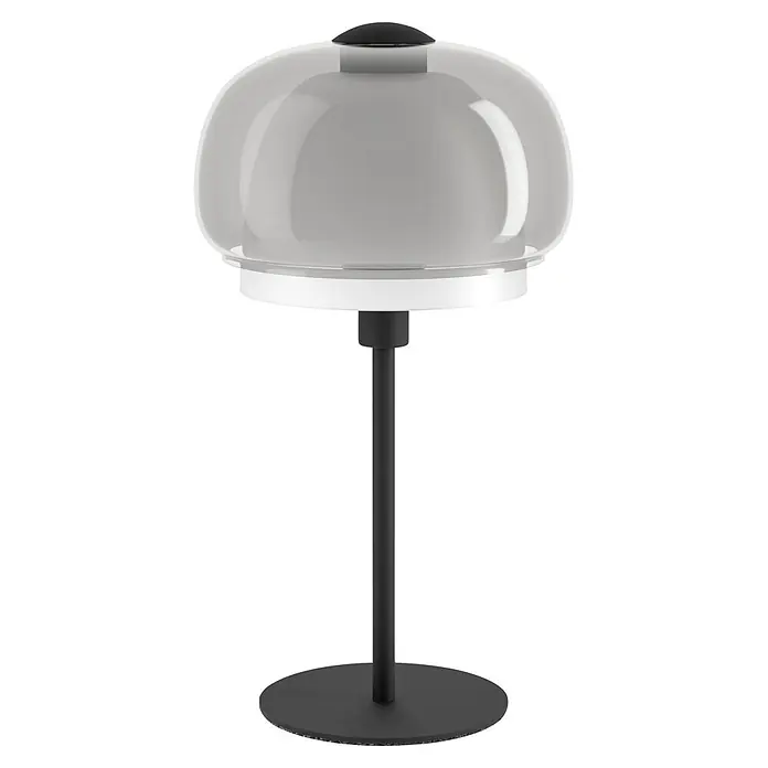 Eglo Tischleuchte Belomontejo - 40 W, L x B x H: 25 x 25 x 26,5 cm, Schwarz, E14 - Moderne Tischleuchte mit dunklem mattem Fuß und Stiel, und einem weißen, teilweise durchscheinenden Kuppelschirm.