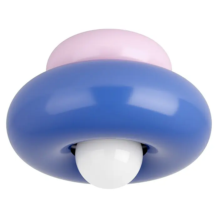 Eglo Deckenleuchte rund Torchiarolo - 60 W, Ø x H: 25 x 15 cm, Blau/ Pink - Futuristisches glänzendes blau-rosafarbenes Gerät mit weißer Kugel.