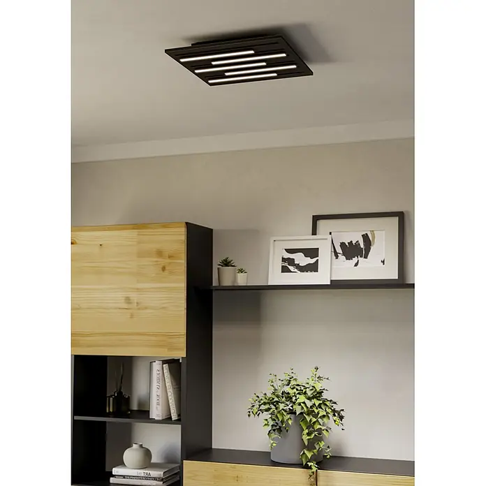 Eglo LED-Deckenleuchte Pitrignani-Z - 20 W, L x B x H: 38 x 38 x 5,5 cm, Schwarz, RGBW - Quadratische schwarze LED-Deckenleuchte mit horizontalen Streifen.