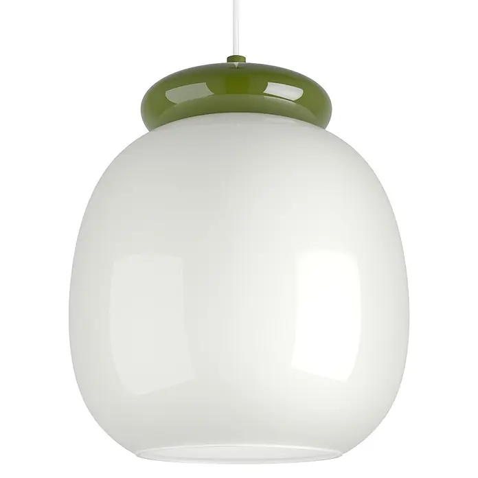 Eglo Pendelleuchte rund - 40 W, Grün/ Weiß - Weiße ovale Pendelleuchte mit glänzendem grünem Oberteil und weißer Kordel.
