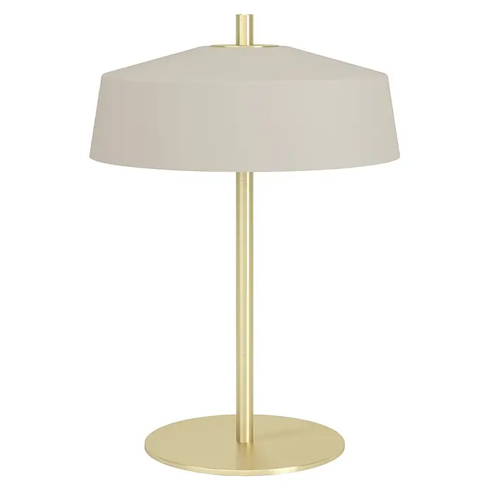 Eglo Tischleuchte Valdiola - 40 W, L x B x H: 38 x 38 x 140 cm, Sandfarben/ Messing, E14 - Moderne Tischlampe mit beigem Schirm und goldfarbenem Stiel und Sockel.