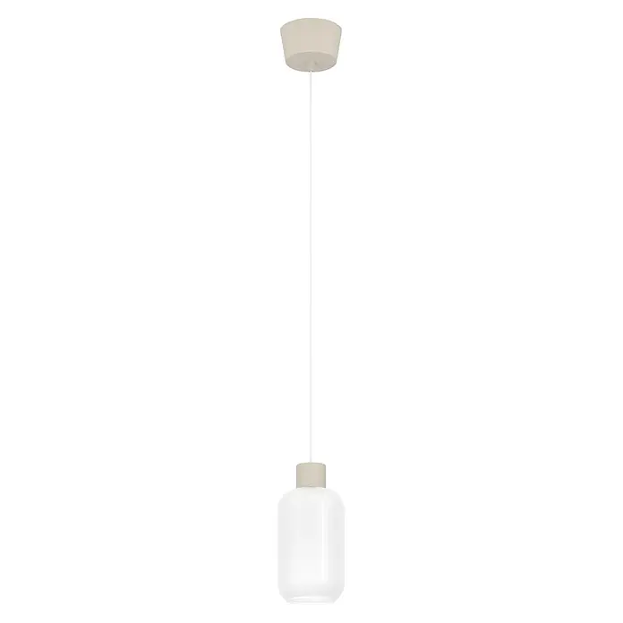 Eglo Pendelleuchte rund - 60 W, Ø x H: 13 x 110 cm, Sandfarben - Pendelleuchte mit beiger Deckenrosette, weißem Kabel und durchscheinendem, geripptem weißem Schirm.