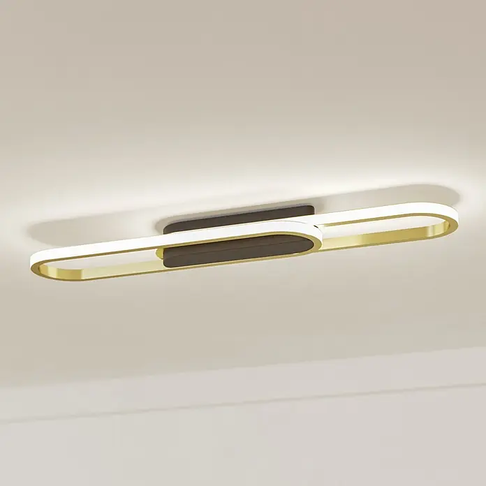 Eglo LED-Deckenleuchte Conivarenа - 20 W, L x B x H: 69 x 17 x 5,5 cm, Schwarz/ Gold, Warmweiß - Moderne LED-Deckenleuchte mit goldenem Ovalrahmen und schwarzem Sockel.