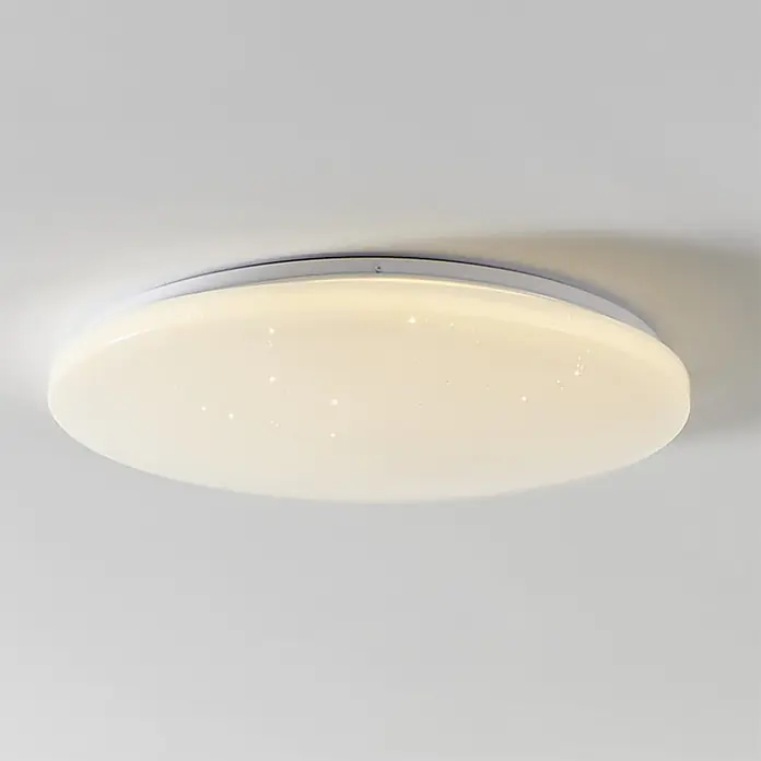 Eglo LED-Deckenleuchte rund Frania-Z mit Kristalleffekt - 25 W, Ø x H: 50 x 7,5 cm, Weiß, RGBW - Runde weiße LED-Deckenleuchte mit dezentem Sterneneffekt.