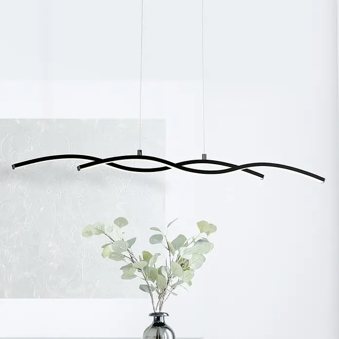 Eglo LED-Pendelleuchte - 19 W, L x B x H: 87 x 8 x 120 cm, Schwarz, Warmweiß - Schwarze, wellenförmige LED-Pendelleuchte, aufgehängt, spendet sanftes Licht.