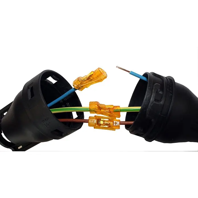 Ideal Stoßverbinder Drahtverbinder Spliceline 30-1042-10 - 10 Stk. - Offener schwarzer Elektrokabelverbinder mit orangefarbenen Schnellverbindern für farbige Drähte.