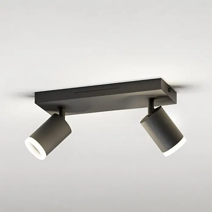 Eglo LED-Deckenstrahler Melitello-Z - 3,2 W, L x B x H: 25 x 10,5 x 8 cm, Schwarz - Schwarze Deckenstrahlerleiste mit zwei verstellbaren, beleuchteten zylindrischen Köpfen.