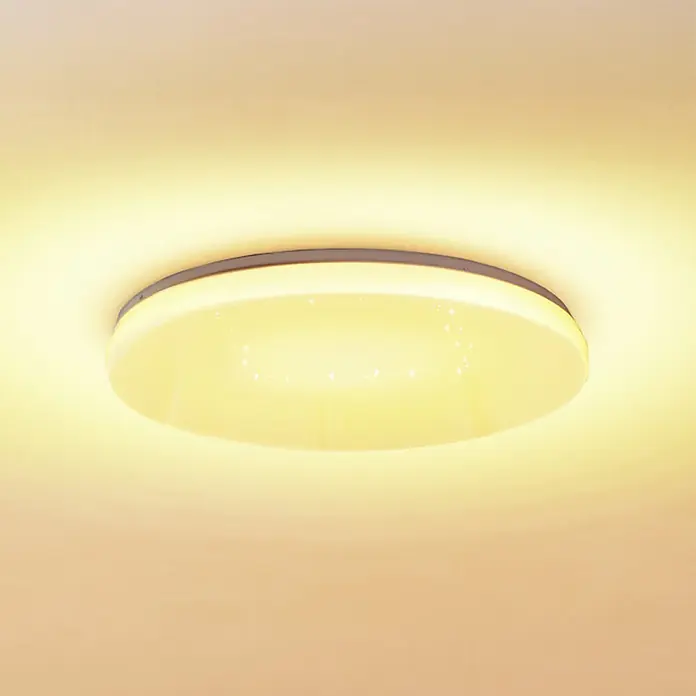 Eglo LED-Deckenleuchte rund Frania-Z mit Kristalleffekt - 20 W, Ø x H: 43 x 7 cm, Weiß, RGBW - Runde LED-Deckenleuchte mit dunklem Rand und weißem Diffusor mit kleinen Glitzerpunkten, strahlt warmgelbes Licht aus.