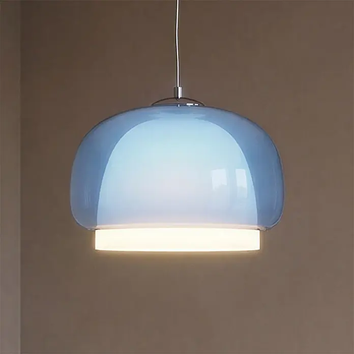 Eglo Pendelleuchte rund - 60 W, Ø x H: 22 x 110 cm - Blaue und weiße Glas-Pendelleuchte, nach unten leuchtend.