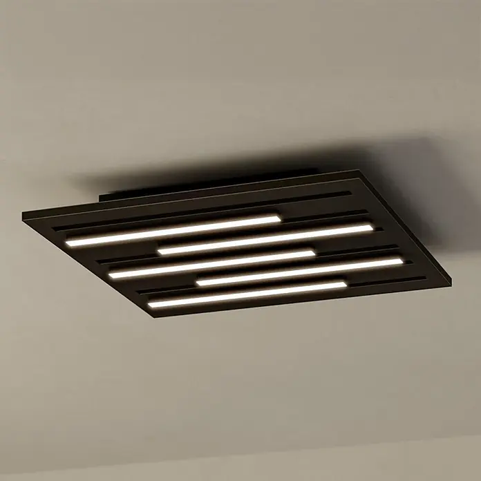 Eglo LED-Deckenleuchte Pitrignani-Z - 20 W, L x B x H: 38 x 38 x 5,5 cm, Schwarz, RGBW - Quadratische dunkle Metall-Deckenleuchte mit mehreren integrierten horizontalen LED-Streifen.