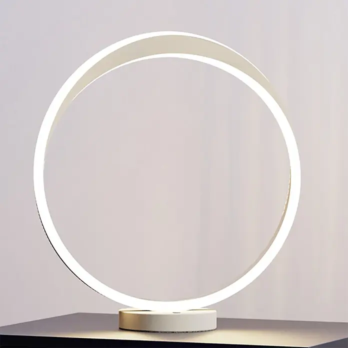 Eglo LED-Tischleuchte rund Camerota - 10 W, Ø x H: 40,5 x 44 cm, Sandfarben, Warmweiß - Moderne weiße ringförmige LED-Schreibtischlampe mit integriertem Licht.