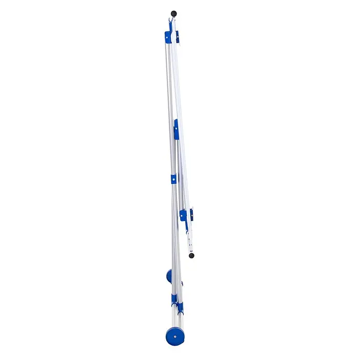 Stewi Stand-Wäscheständer 151 - L x B x H: 90 x 44 x 92 cm - Blau-silberner, faltbarer Wischmopp oder Reinigungsgerät mit ausziehbarem Stiel und weißem Reinigungskopf.