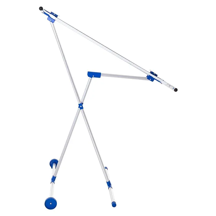 Stewi Stand-Wäscheständer 151 - L x B x H: 90 x 44 x 92 cm - Klappbarer Wäscheständer aus silbernem Aluminium und blauem Kunststoff mit X-förmigem Gestell.