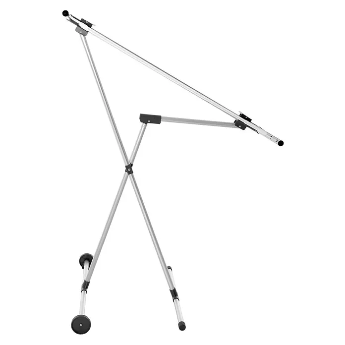 Stewi Flügel-Wäscheständer 2781 - L x B x H: 160 x 57 x 97 cm, alu / schwarz - Faltbarer Wäscheständer aus silbernem Metall mit schwarzen Kunststoffverbindungen und einem Rad zur einfachen Bewegung.